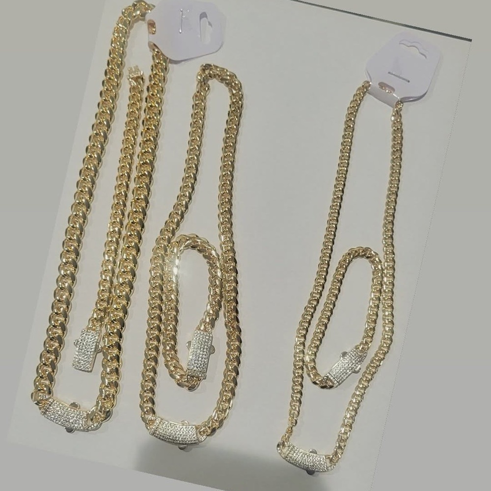 Gold and Silver Cuban Link Necklace Set